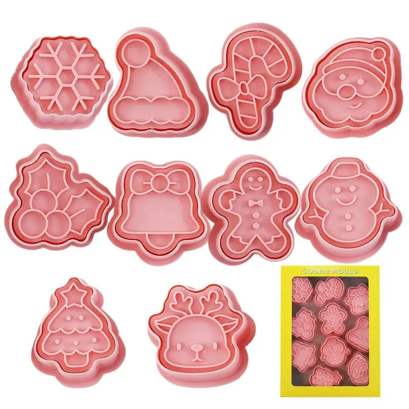 

3D Christmas Cookie Stampers 10PCS Cookie Cutters Set For Christmas 3D Stamper Mold For Cookie Biscuit DIY Cake Baking Kitchen