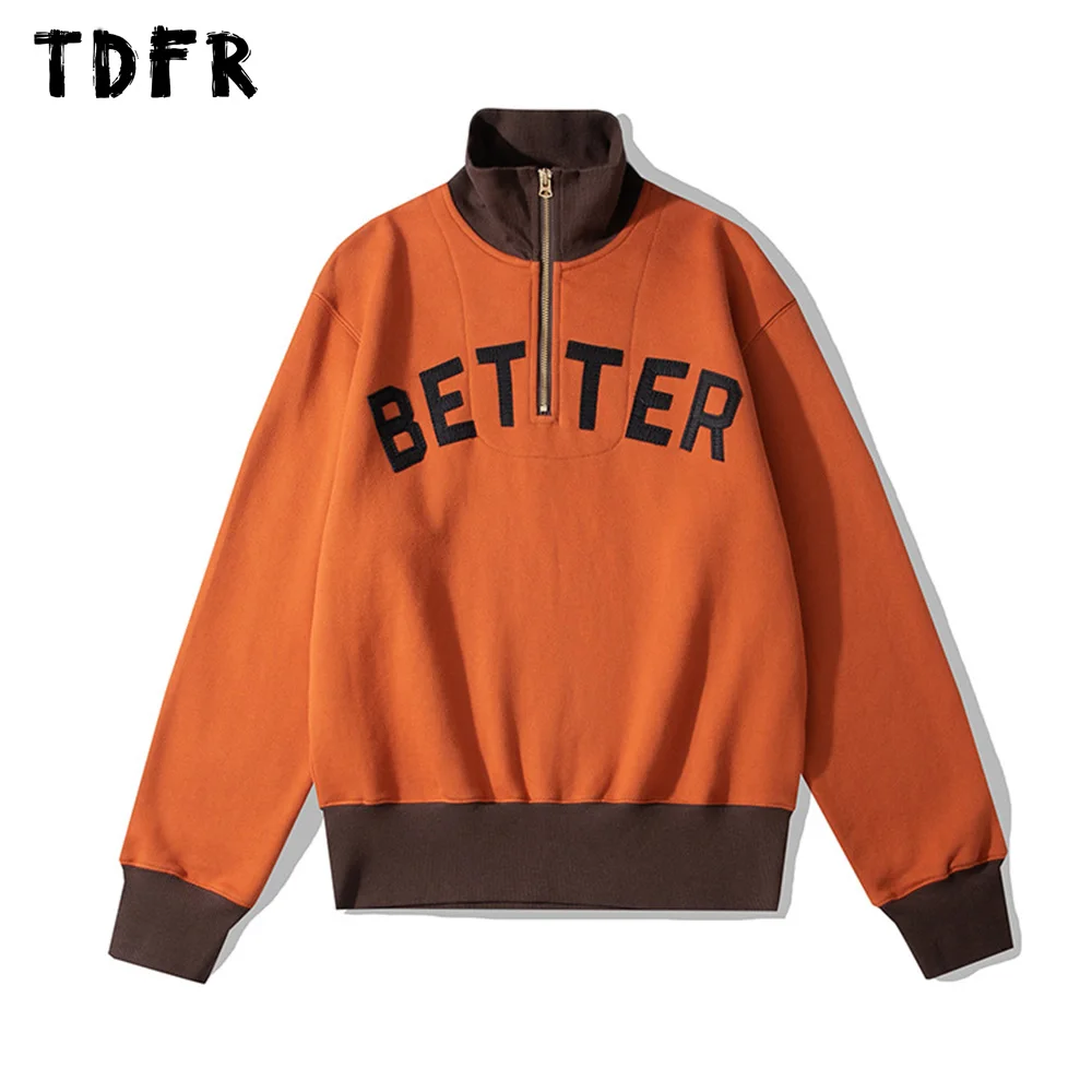 

Свитшот мужской с контрастными панелями, с высоким воротником, с нашивками и надписью, Повседневная Свободная кофта с длинным рукавом, на молнии, на осень-зиму