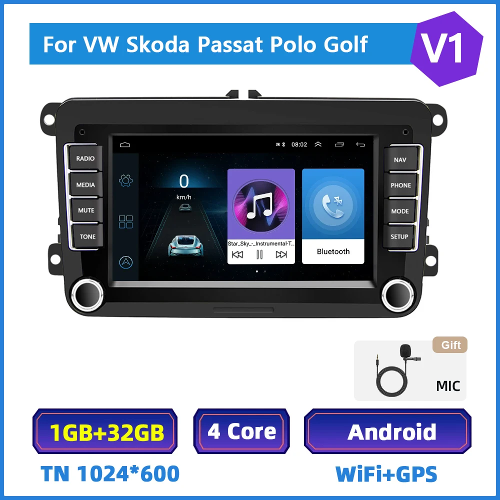 

Автомобильный мультимедийный плеер Podofo, мультимедийная система на Android, с 7 "экраном, GPS, для Volkswagen, Skoda, Passat, Polo, Golf, Skoda, типоразмер 2 Din