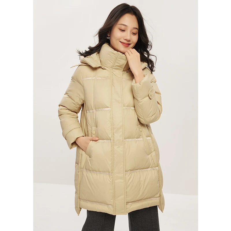 Winter Casual  Hat Detachable  Wide-waisted Thin Down Jacket Women  85%  White Duck Down  Long  Winter  Casacos Coat