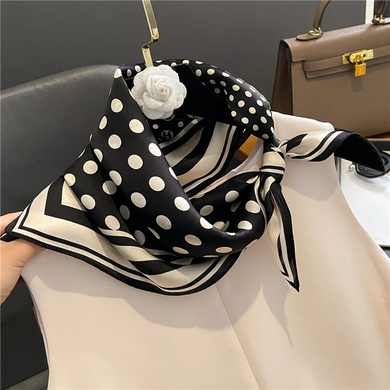 

Luxury Brand 100% Square Real Silk Scarf Women Small Handkerchiefs Hair Ribbon Headband Design Neckerchief Female Bandana 2022