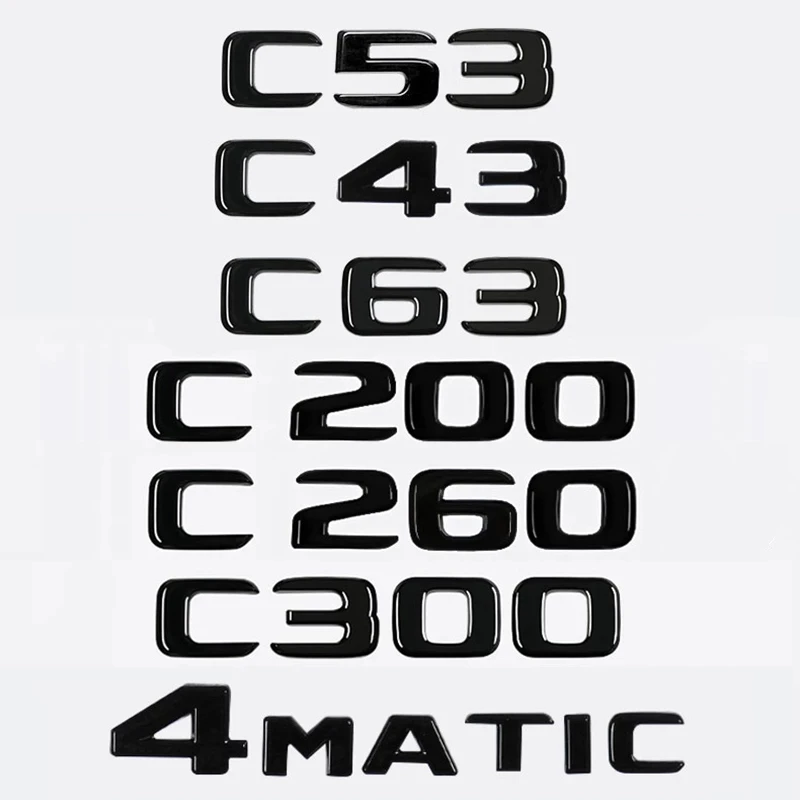 

Car 3D ABS Trunk Letters Logo Badge Emblem Decals Sticker For Mercedes Benz C Class C43 C53 C63 C200 C260 C300 4Matic W204 W205