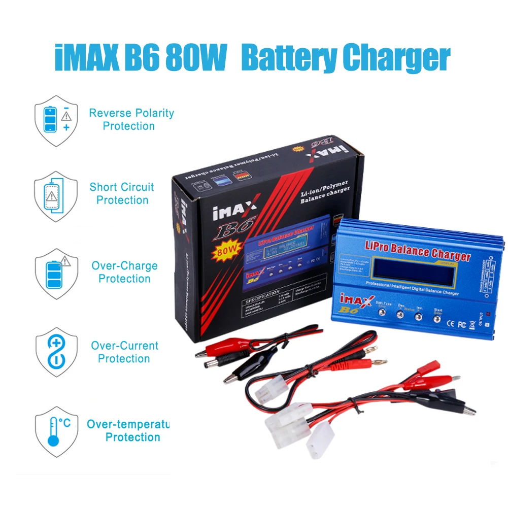 

IMAX B6 80W LCD Digital RC Lipo NiMH NiCd LiFe Pb Battery Balanced Charger Discharger Power 5W 18V 6A Adapter