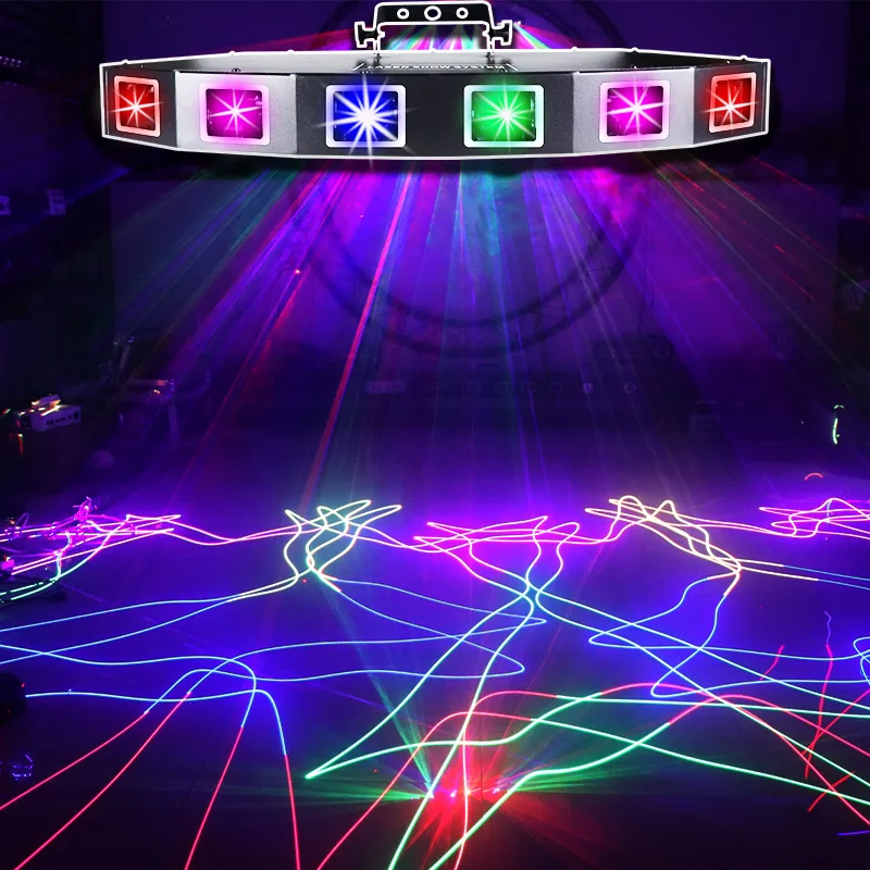 

NEW High Brightness Six Eyes Scanner Stage Beam Light Laser RGB Club Part DJ Disco Lights Sound Control Strobe Colorful LED Lamp
