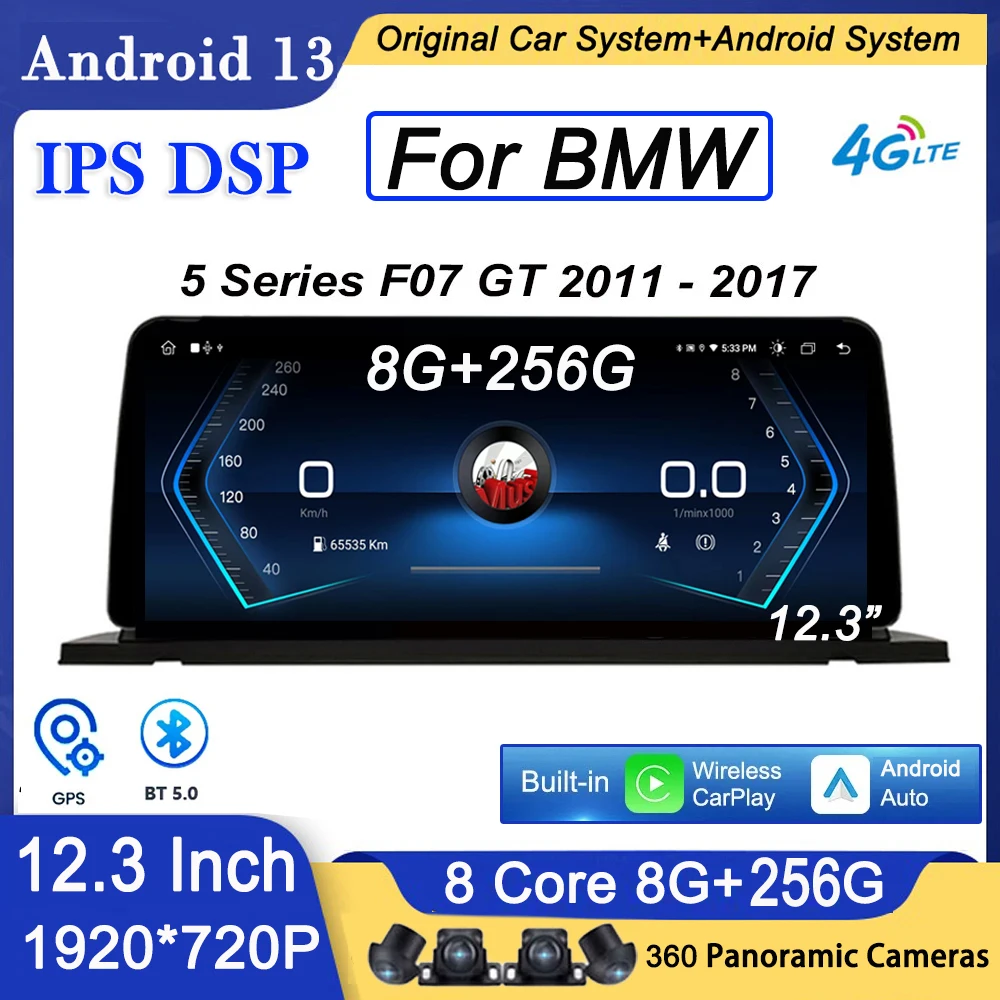 

12.3 Inch For BMW 5 Series F07 GT 2011 - 2017 CIC NBT System 1920*720P Android 13 Car Player GPS Video Navigation Multimedia