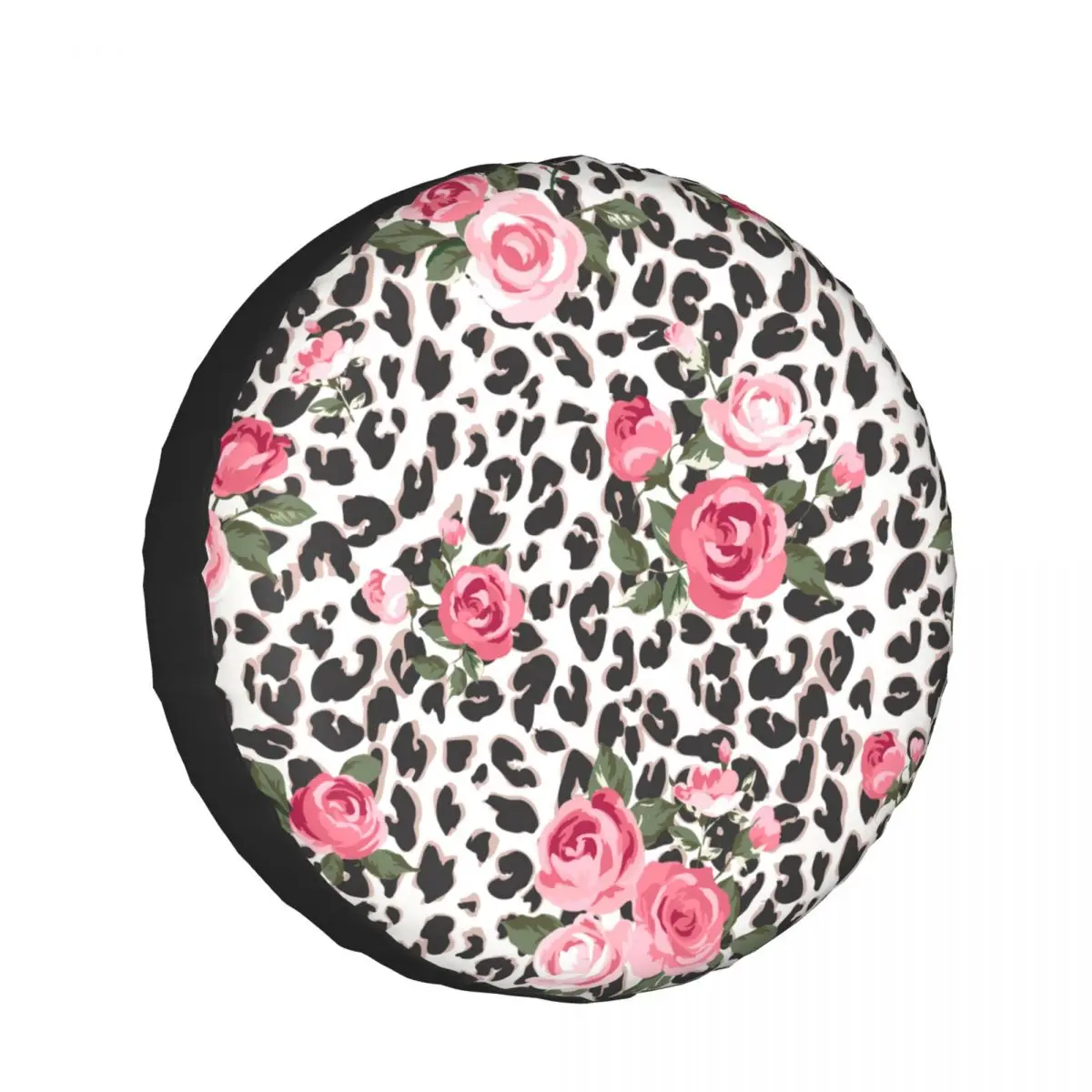 

1pcs Universal Car Spare Tire Covers Case Auto Wheel Tires Cute Rose Mix Leopard Pattern Vehicle Tyre Waterproof Polyester Bag
