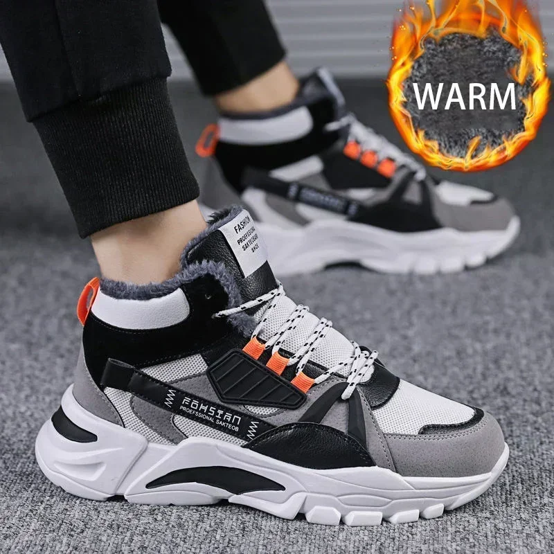 

Men's Boots Plush Fur Thick Bottom Non-slip Warm Winter Shoes for Men Warm Ankle Snow Boots Footwear Male Sneakers 2022 Male