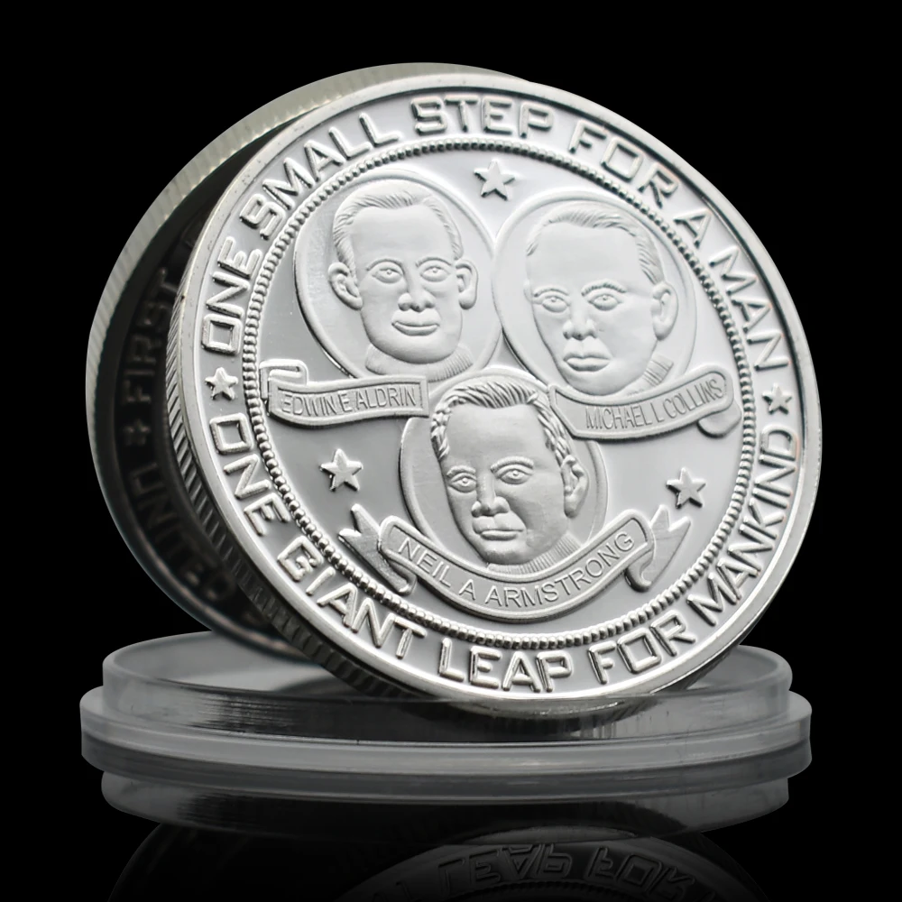 

US Project Apollo 11 Silver Coin Astronaut Challenge Medal Mankind Giant Leap Badge Souvenir Collectibles