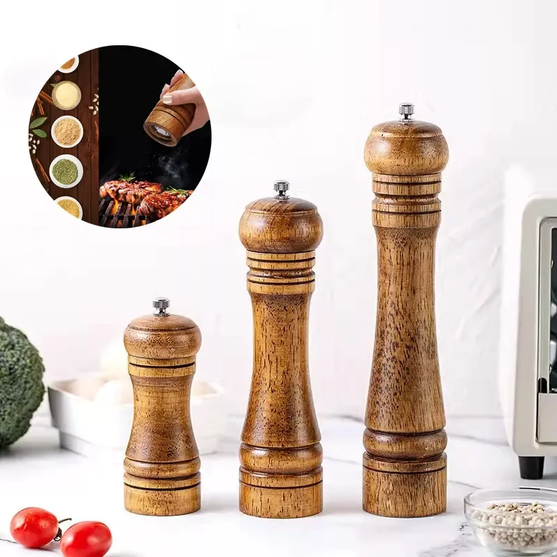 

2023New 8 10 Inch Salt and Pepper Mill Shakers Herb Grinders Solid Wood Spice Black Pepper Grinder Grain Mill Kitchen Accessorie