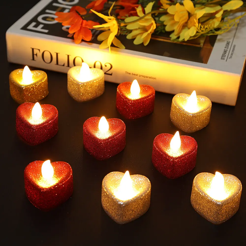 

10PCS Flameless Electronic Heart Round Shaped LED Candle Tea Lamp For Home Party Wedding Birthday Love Candles Decoration