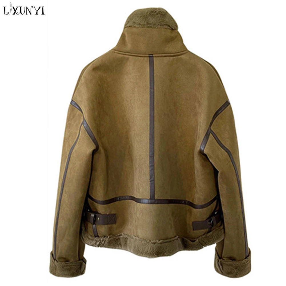 Winter Lambs Wool Jacket Women Thick Fleece Velvet Warm Short Bomber Jackets Sheepskin Shearling Coat Female Snow Street Outwear