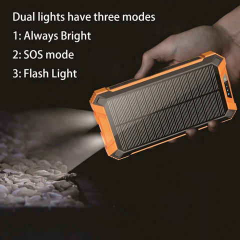 Solar Power Bank со встроенным кабелем Беспроводное зарядное устройство Qi 20000 мАч Powerbank для iPhone 15 14 Xiaomi Samsung Powerbank с Campi