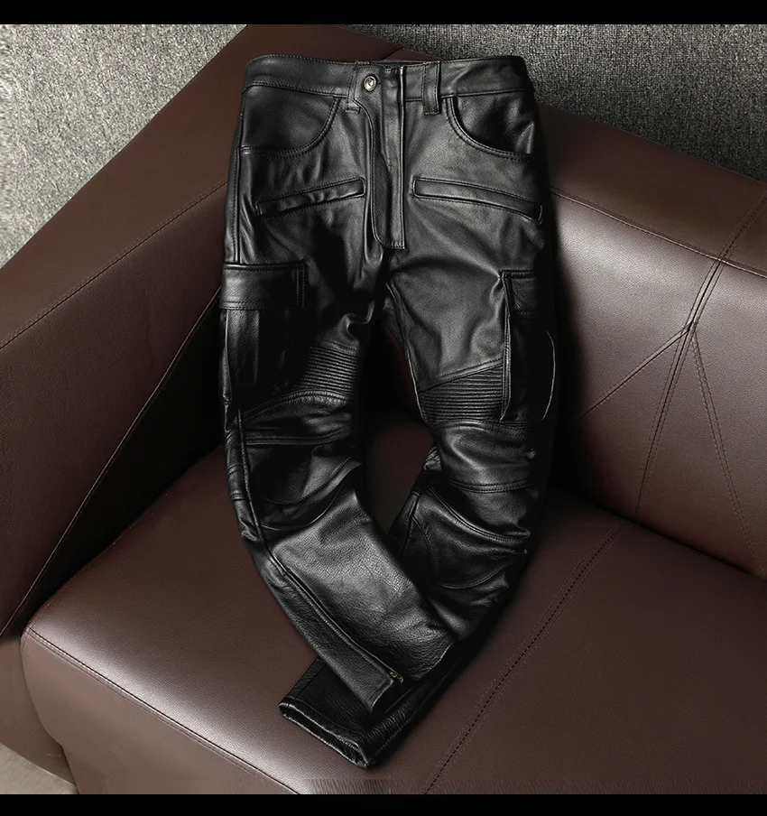 

Aootti 100% Genuine Leather Pants Men Cowhide Trousers Motorcycle Pants Plus Size 5xl Autumn Winter 2022 Pantalon Cuir Homme 00