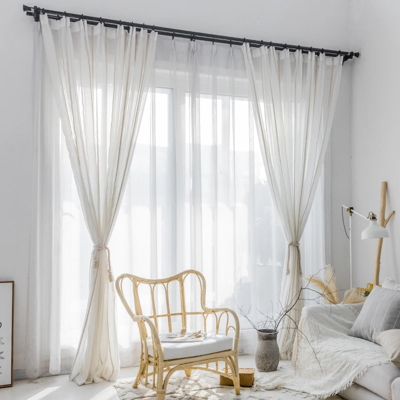 

Linen stripe yarn curtain Japanese type contracted living room curtain gauze shade kitchen bedroom sitting room