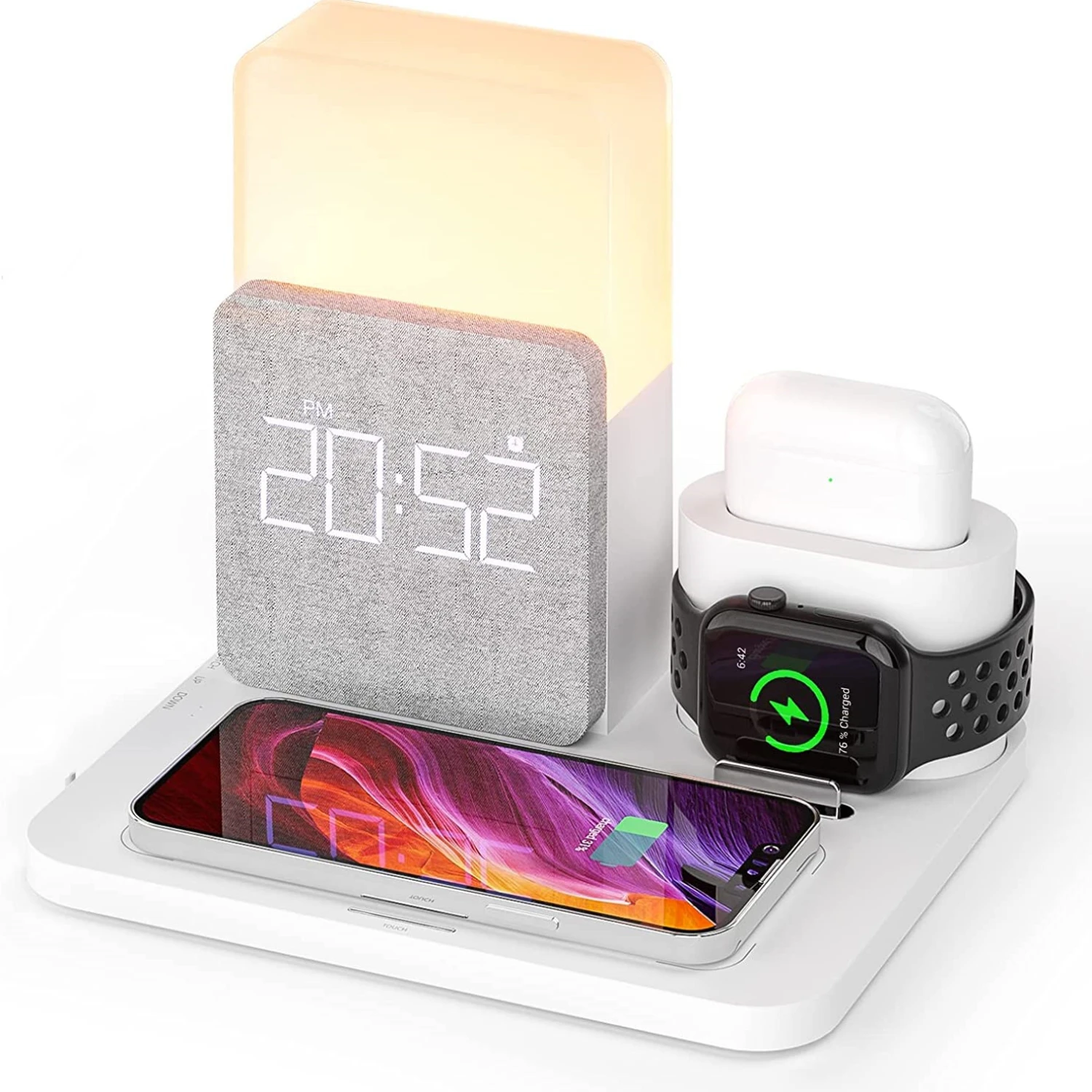 4 in 1 wireless charger with alarm clock for iphone 1213 pro13 mini13 pro max samsung airpods apple watch charger free global shipping