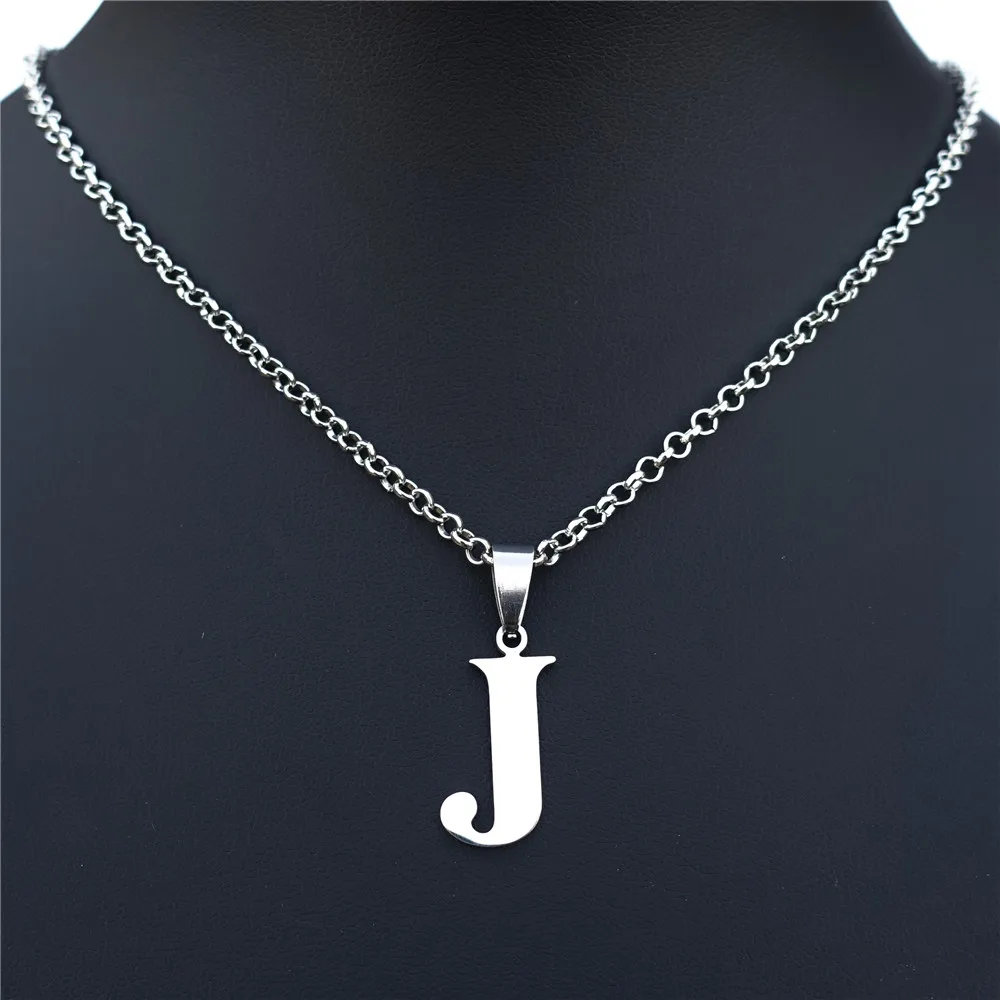 Jesus Letter J Necklace Stainless Steel Name Initial Alphabet Pendant with Stainless Steel O-chain Jewelry For Men Women