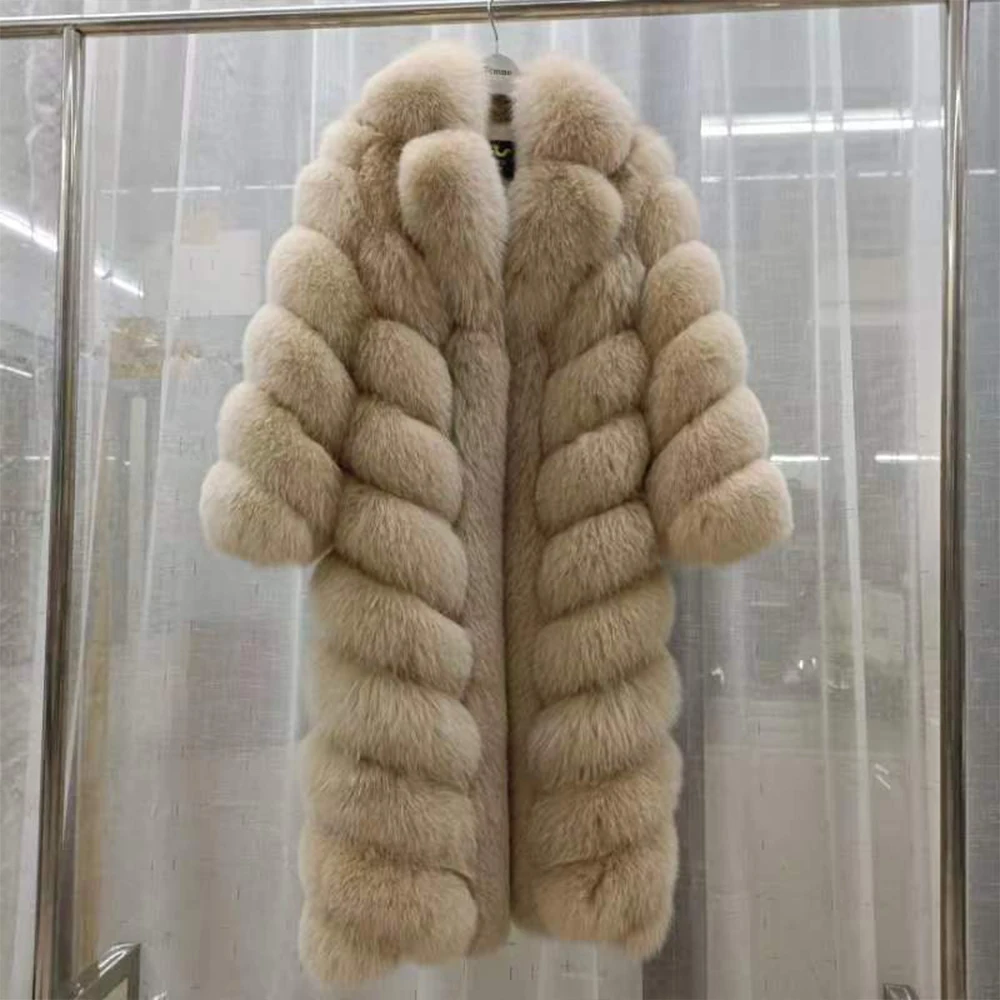 Luxury Nutural Fox Fur Jacket Ladies Overcoat Winter Real Fox Fur Coat X-long Women Fashion Streetwear