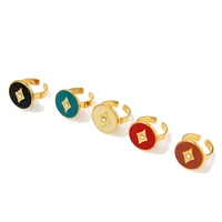 simple wide gold plated round rings for women stainless steel colorful enamel black open finger rings vintage jewelry