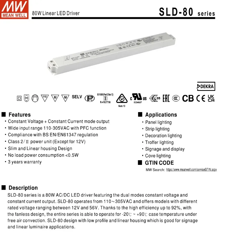 Mean Well SLD-50-12/24 50W 24V 12V постоянное напряжение и постоянный ток