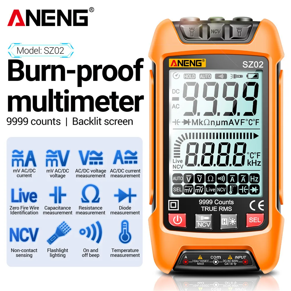 

ANENG Smart Digital Multimeter 6000/9999 Counts True RMS Auto Electrical Capacitance Meter DC AC Voltage Current SZ02 SZ01