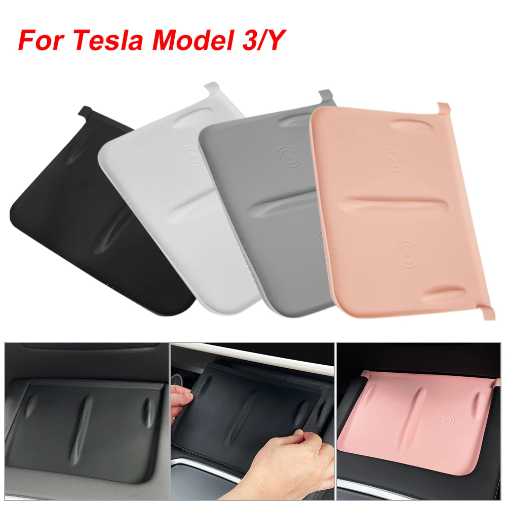 

For Tesla Model 3 Y 2023 2022 2021 Silicone Wireless Charging Pad Non-Slip Mat Dust-Proof Charger Protect Cover Car Accessories