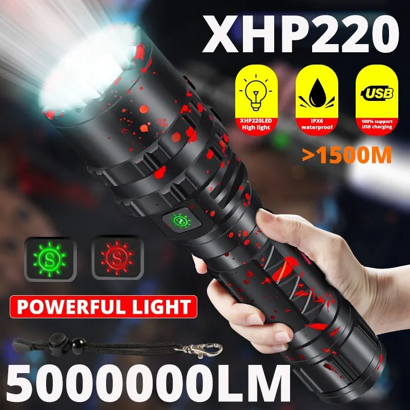 ZK40 5000000LM High Power XHP220 Powerful LED Flashlight Tactical Military Torch  USB Camping Lanterna Waterproof Self Defence