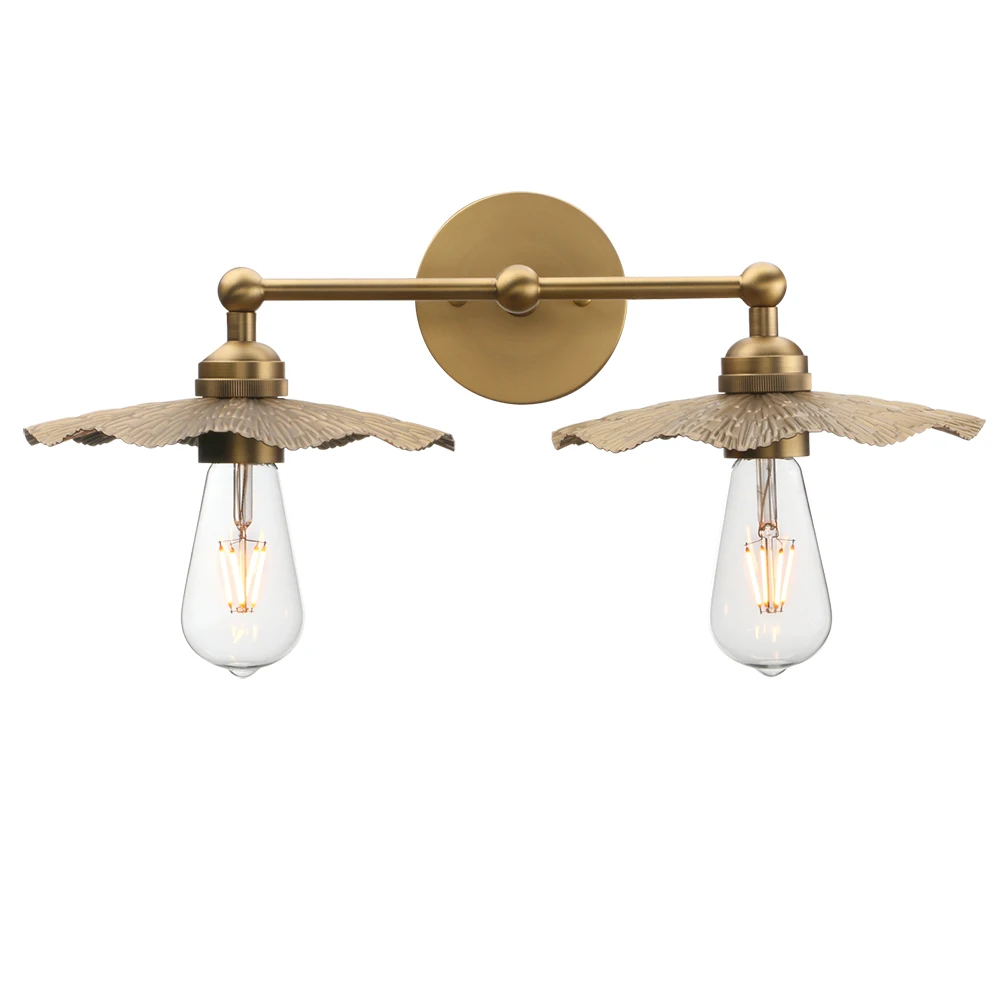 

Permo 2 Lights Vintage Metal Wall Sconce Brass Finished, Split Flower Design Wall Lamp Fixture,Living Room Hallway Bedside