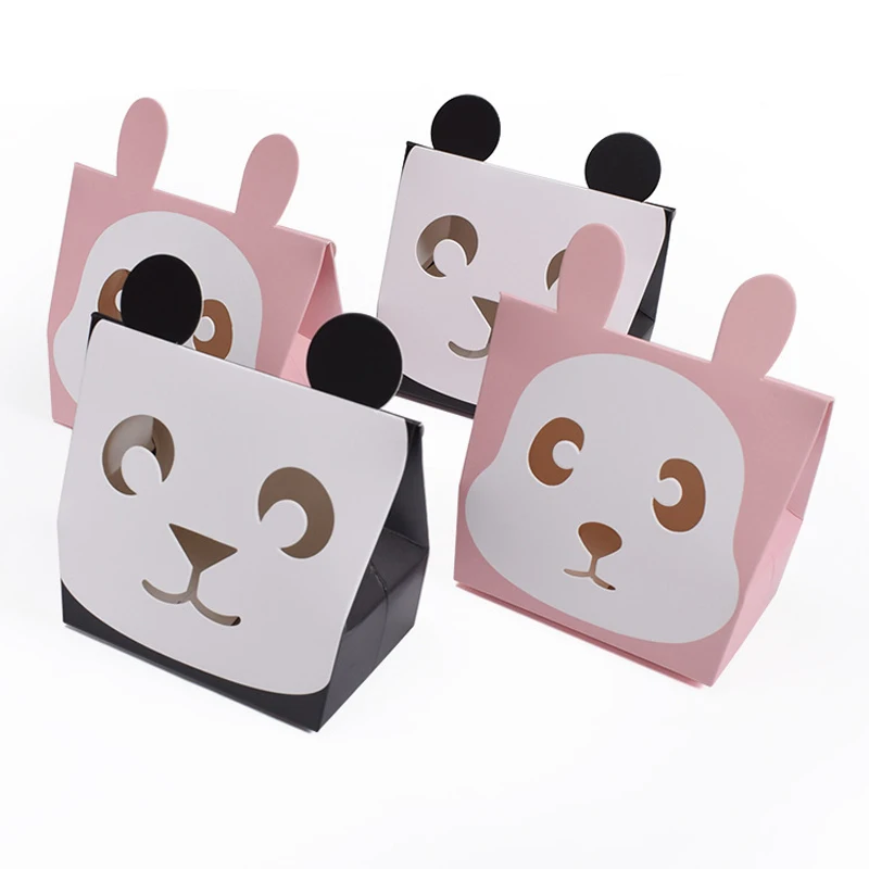 

New Black Panda Pink Rabbit Gift Box Packaging Candy Boxes Cartoon Animal Cookies Bag for Wedding Baby Shower Party Favors
