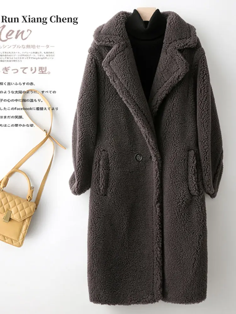 Women's Coat 2023 Winter New Oversize Plush Elegant Designer Outerwear Teddy Hooded Fur Integrated Luxury Lamb Fur Long Coat