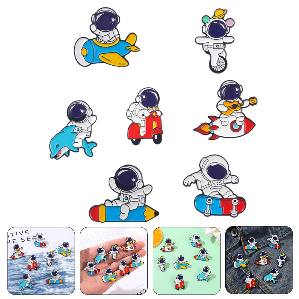 7 Pcs Astronaut Brooch Pattern Pin Brooches Women Metal Decor Clothing Clothes Alloy Decorative Jewelry Miss