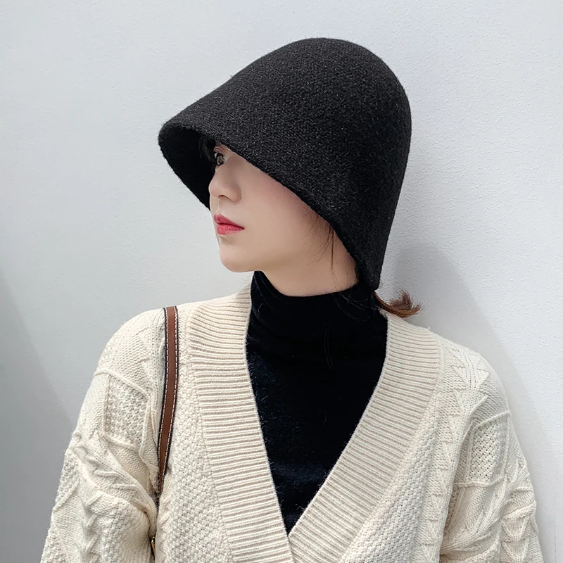 MAXSITI U 2021 Fashion Knitted Bucket Hat Cashmere Blended Hats For Women Warm Basin Cap Korean versatile  Winter Fisherman Hats