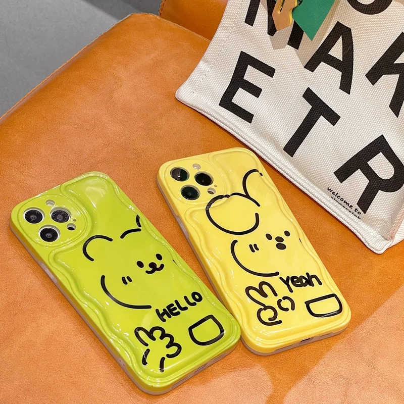 

Line Bear Waves Air Cushion Decompress Phone Case Compatible for Iphone 13 12 11 Pro Max X XS XR XSMAX Lens Protection Cover