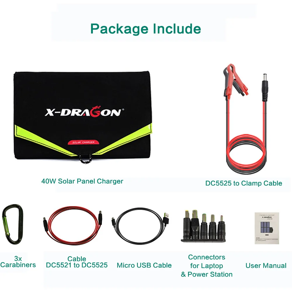 Солнечная панель X-DRAGON Real 40W высокой эффективности 5V 12V 18V зарядное устройство для аккумулятора для Ecoflow ALLPOWERS Jackery GoZero и т.д. на.