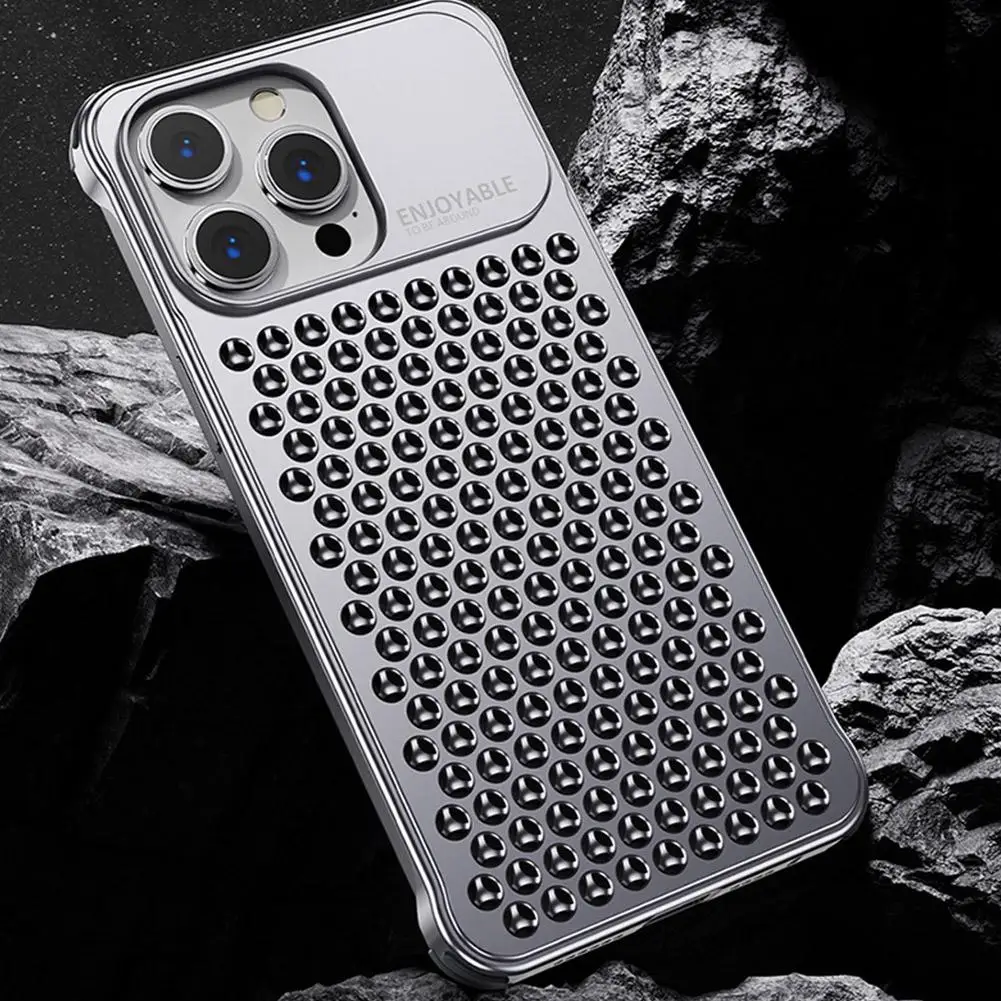 

Luxury Aluminum Alloy Heat Dissipation Phone Cases For Iphone 15 Pro Max Metal Hollow Rimless Shockproof Cover Funda C8Q5