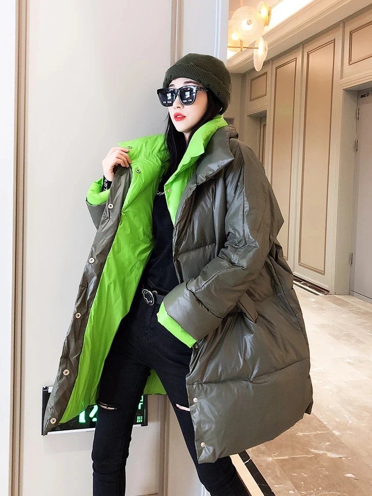2023 Winter Long Parkas Women Korean Oversized Loose Puffer Jacket Female Long Big Size Warm White Duck Down Coat Parka Outwear