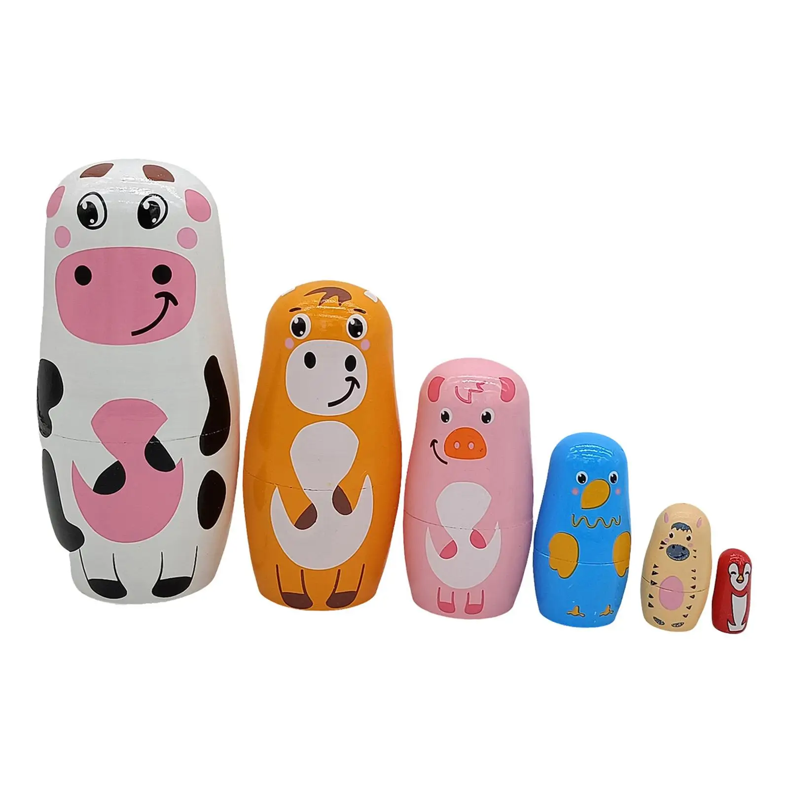 

6x Wooden Russian Nesting Dolls Traditional Handmade Matryoshka Animal Picture Stacking Toy for Tabletop Ornaments Children Toy