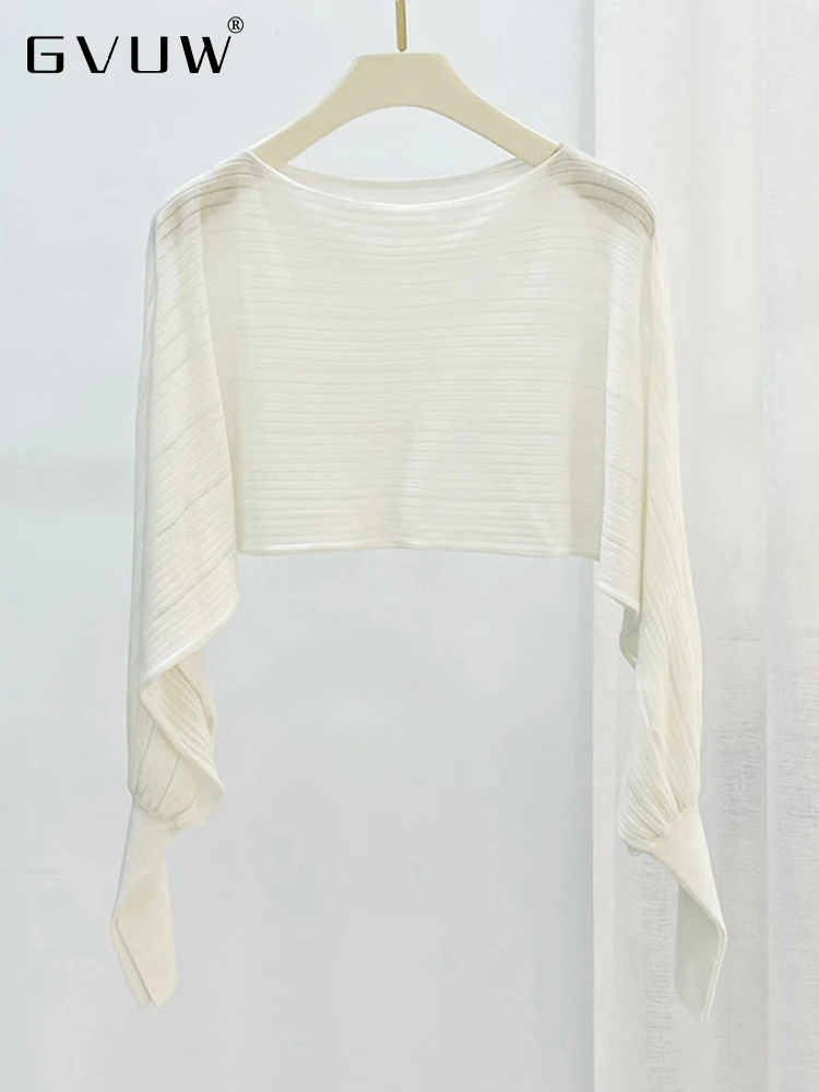 

GVUW 2023 New Korean Fashion Pullover Top For Women Round Neck Long Sleeve Short Wool Clothing Female Autumn Solid Color 17G2062