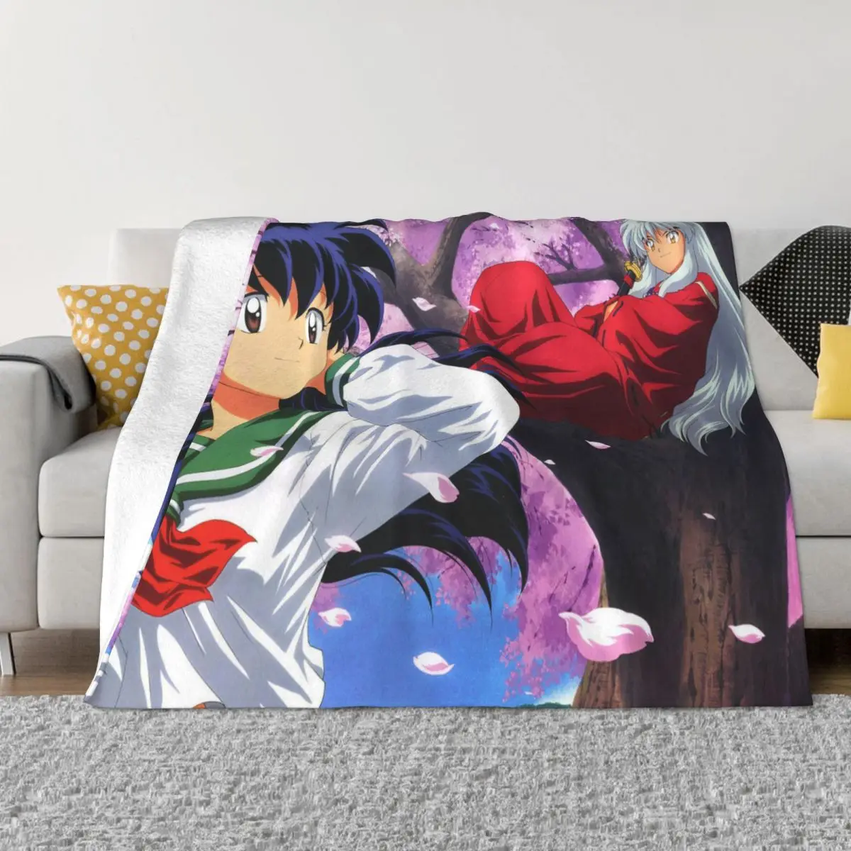 

Inuyasha Cartoon Blanket Sofa Cover Fleece Spring Autumn Japanese Anime Super Soft Throw Blankets for Sofa Office Quilt