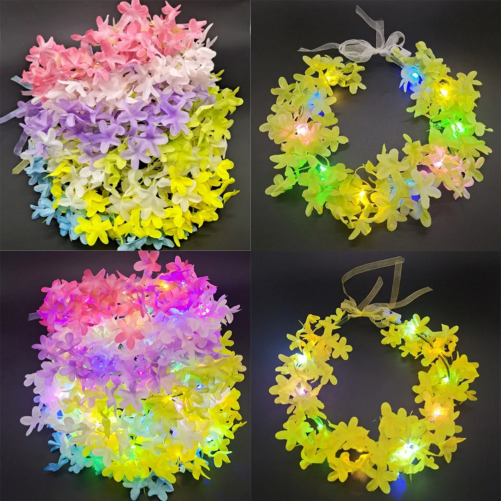 

1PCS Flower Wreath Luminous LED Headpiece Garland Crown Flower Headband Glowing Wreath For Wedding Party Christmas Garlands