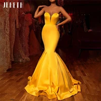 jeheth gold mermaid sexy strapless satin evening dress sweetheart neck formal party prom gown floor length long robe de cocktail