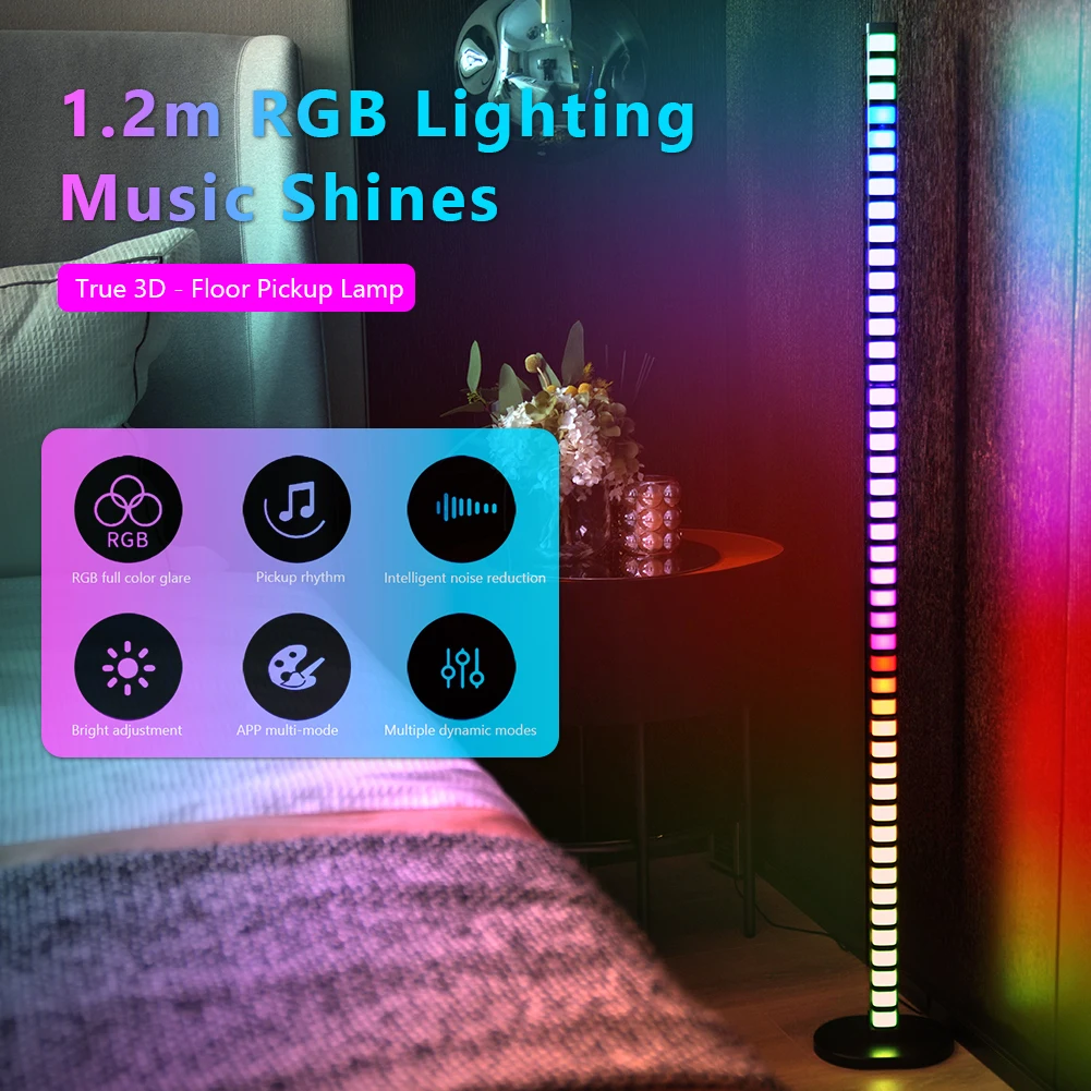 

1.2m Bluetooth-compatible APP Remote Control 3D RGB LED Rhythm Strip Light Kits Music Atmosphere Ambient Decorative Pickup Lamp