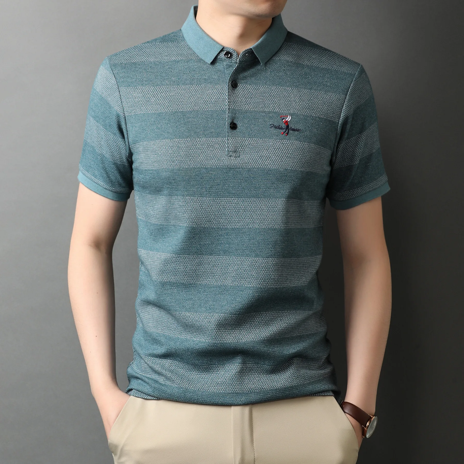 

High Quality Summer Men's POLO Shirt Fashion Striped High Quality Cotton Embroidery Business Casual Short Sleeve T-Shirt