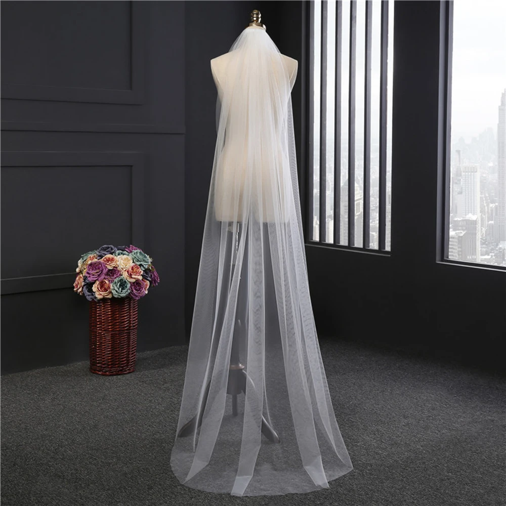 

White 2 Meters 2M Long Cut Edge Lace Wedding Veil One Single Layer Tulle Bridal Veil Women Wedding Accessories Bridal Mantilla