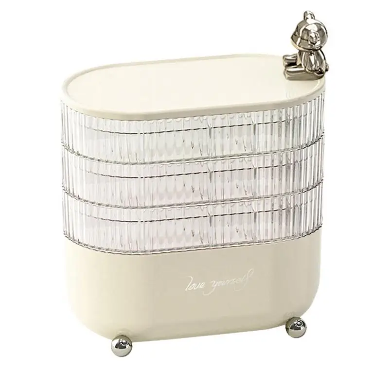 

360 Rotating Makeup Brush Holder With Lid 3-layer Storage Box Portable Desktop Cosmetic Organizer Makeup Container Storage