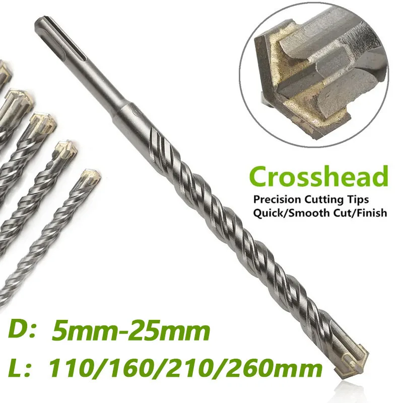 Электрические ударные сверла 110/160/210/260 мм, 5-16 мм, крестообразный тип, вольфрамовая сталь, сплав SDS Plus для каменной кладки, бетона, камня