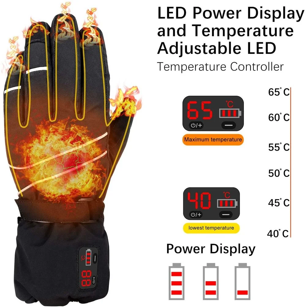 Motorcycle Ski Heated Gloves Winter Hand Warmer Electric Rechargeable Heating Gloves Touch Screen Skiing Protective Gear Gloves