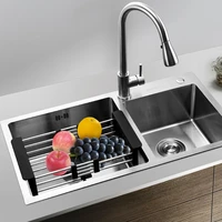 stainless steel sink drain basket device telescopic sink shelf black sink storage rack accessoires de cuisine bathroom fixture