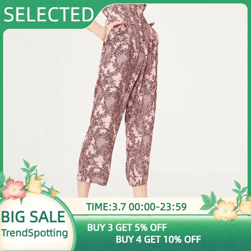 

SELECTED Women's Loose Fit Print Pattern Wide-leg Crop Pants SIG|419214513