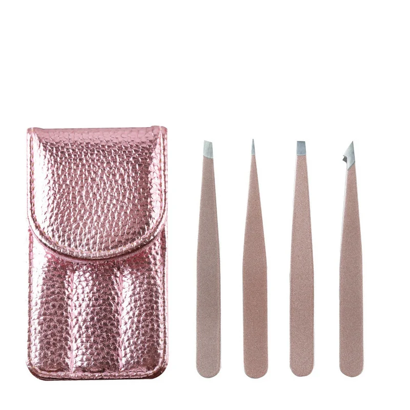 

4PC Eyelash Extension Tweezers Lash Applicator Tool Stainless Curved Straight for Eyelash Tongs False Clip Makeup Nail Art Tool