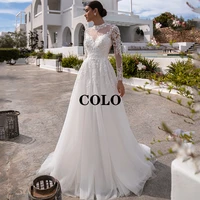 elegant wedding dresses 2022 womens dresses white long sleeve tulle bride dress sexy sweep train a line wedding evening gown